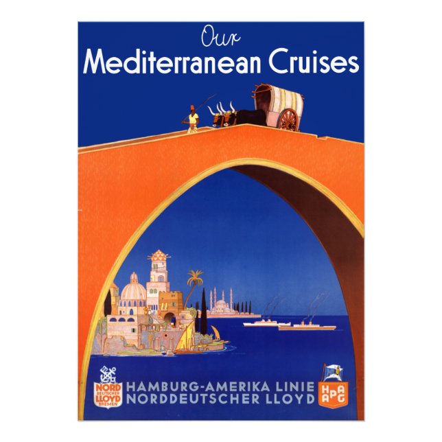 Vintage Mediterranean Cruises Travel Poster (Front)
