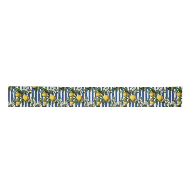 Vintage Mediterranean Lemons Decoupage Satin Ribbon (Front)