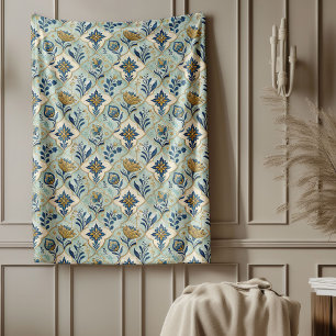 Vintage Mediterranean Traditional Geometric Design Fleece Blanket