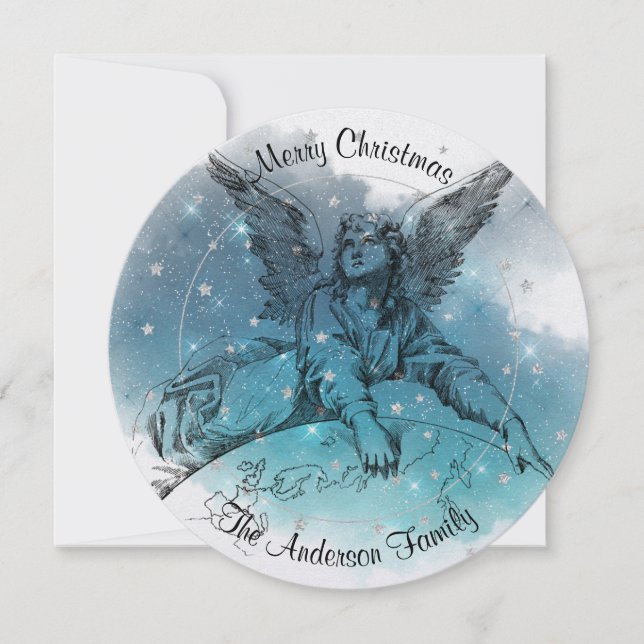 Vintage Meets Modern Angel Stars Christmas Card (Front)