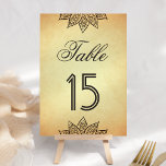 Vintage Mehendi Henna Indian Wedding Table Number<br><div class="desc">Traditional wedding table number featuring an elegant henna art against a vintage parchment background.</div>