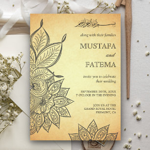 Vintage Mehendi Henna Islamic Wedding Invitation