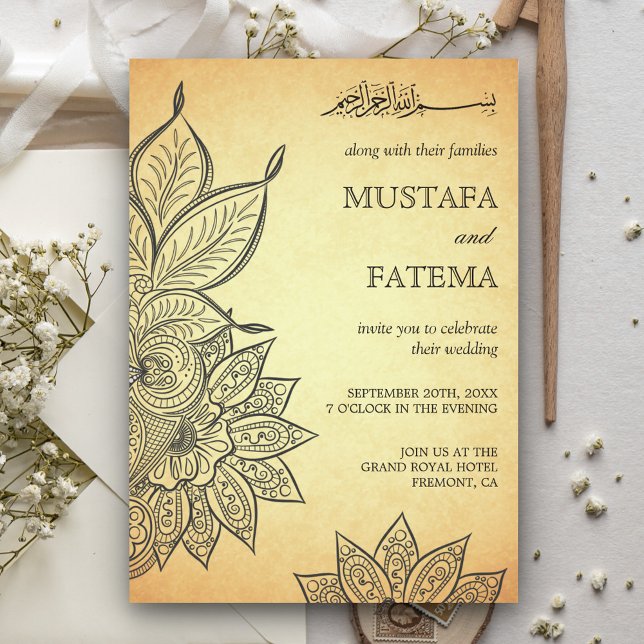 Vintage Mehendi Henna Islamic Wedding Invitation (Creator Uploaded)