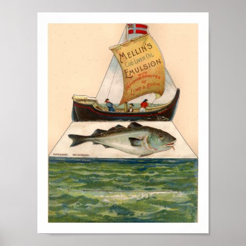 Vintage Mellins Cod Liver Oil Advertisement Poster