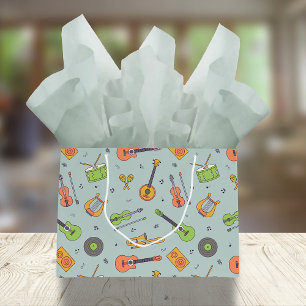 Vintage Melodies Retro Music Instrument Pattern Large Gift Bag