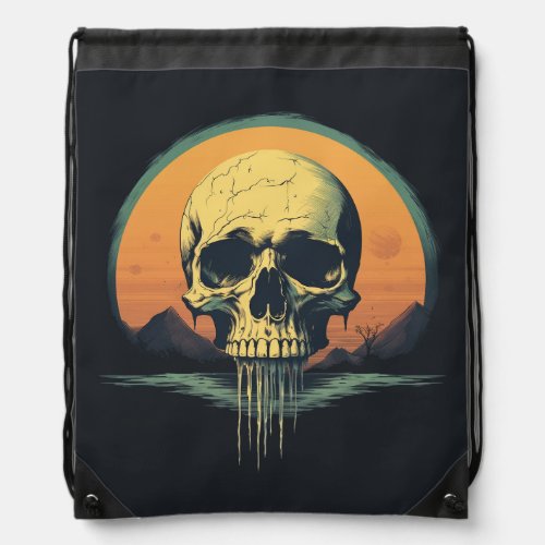 Vintage Melting Skull Drawstring Bag