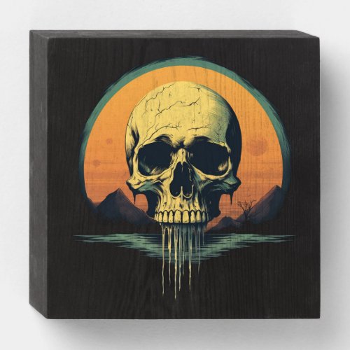 Vintage Melting Skull Wooden Box Sign