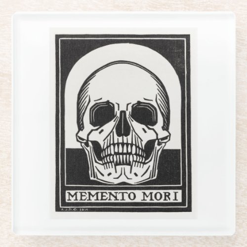 Vintage Memento Mori Skull Illustration Glass Coaster