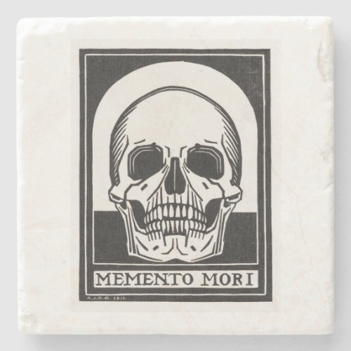 Vintage Memento Mori Skull Illustration Stone Coaster