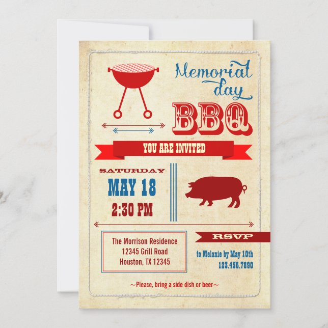 Vintage Memorial Day BBQ Invitation (Front)