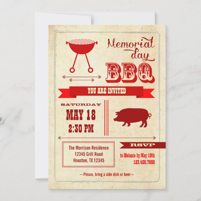 Vintage Memorial Day BBQ Invitation (Front)