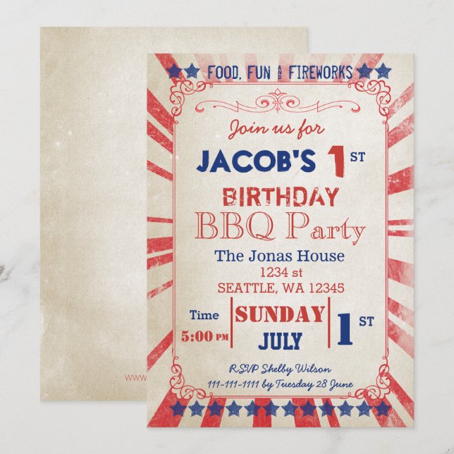 Vintage Memorial Day Birthday party Invitation (Front/Back)