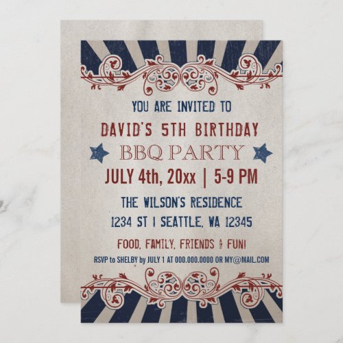 Vintage Memorial Day Birthday Party Invitations