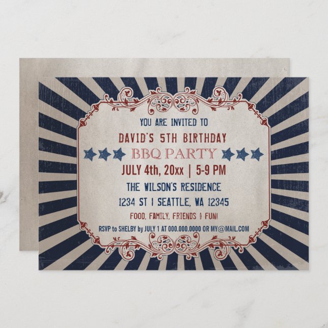 Vintage Memorial Day Birthday Party Invitations (Front/Back)