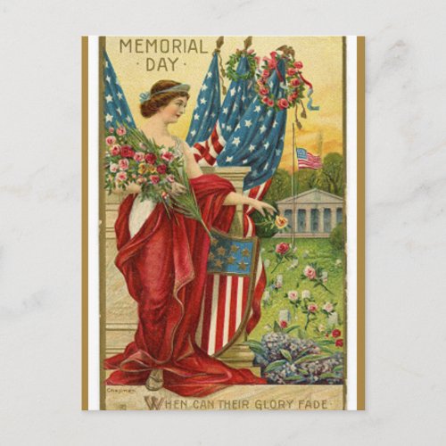 Vintage Memorial Day Lady Liberty With Roses Postcard
