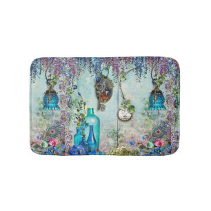 Vintage Memories Wisteria lavender blue keys Bathroom Mat