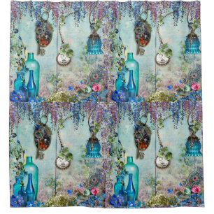 Vintage Memories Wisteria lavender blue keys Shower Curtain
