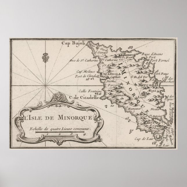 Vintage Menorca Island Map (1764) Poster (Front)