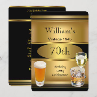 Vintage Mens 70th Birthday Party Gold Beer 1945 Invitation