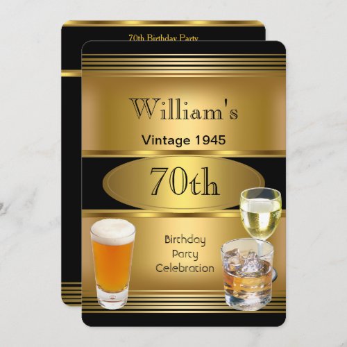 Vintage Mens 70th Birthday Party Gold Beer 1945 Invitation