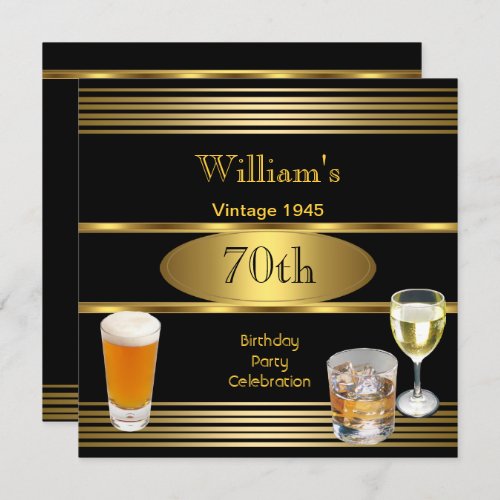 Vintage Mens 70th Birthday Party Gold Beer 1945 Invitation