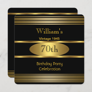 Vintage Mens 70th Birthday Party Gold Black 1945 Invitation