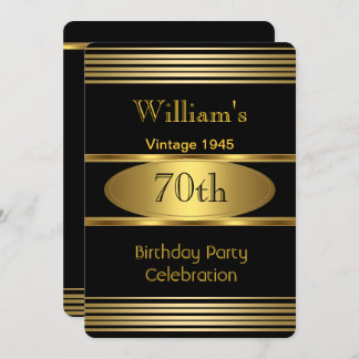 Vintage Mens 70th Birthday Party Gold Black 1945 Invitation