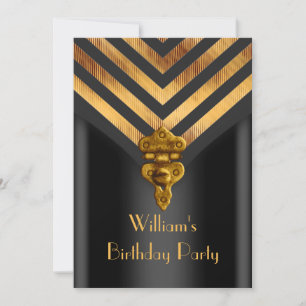 Vintage Mens Birthday Party Gold Black Stripe Invitation
