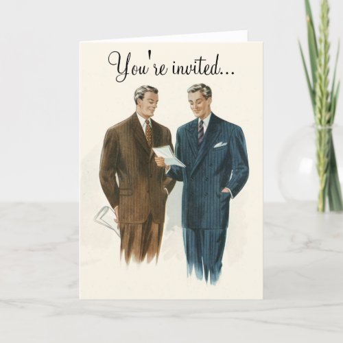 Vintage mens fashion invitation or greeting card