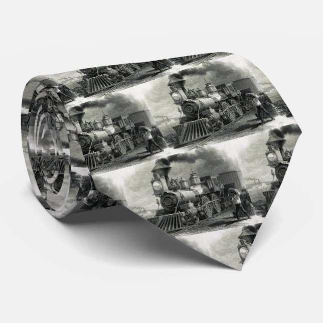 Vintage  Mens Steam Engine Train Neck Tie (Rolled)
