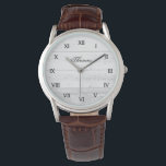 Vintage mens watch One of a kind gift idea for him<br><div class="desc">One of a kind gift idea for him | Vintage flag watch with custom name or monogram initial letters. Classy script typography template with white and grey barn wood grain background. Cool personalized present for mens Birthday or Fathers Day or retirement party. Make your own for dad, uncle, brother, father,...</div>
