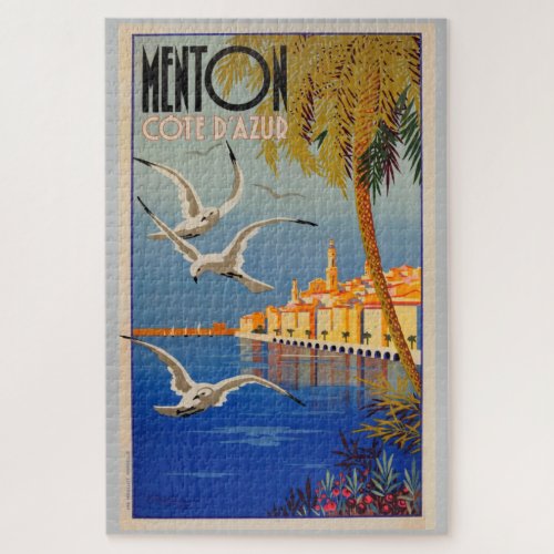 Vintage Menton CoTe Dazur Illustration Art Jigsaw Puzzle