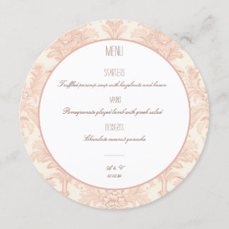Vintage Menu Damask Wedding Menu Round