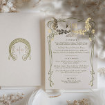 Vintage Menu Minimalist Art Nouveau Foil Invitation<br><div class="desc">Present your wedding feast in style with this Elegant Art Nouveau Wedding Menu Card, designed to enchant your guests with both visual and culinary delights. The menu features a sophisticated beige background complemented by an exquisite Art Nouveau-inspired frame in olive green and gold foil accents that trace elegant, flowing lines...</div>