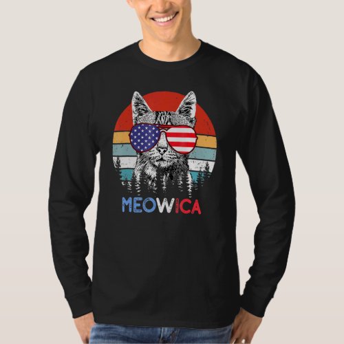 Vintage Meowica Cat Merica Cute 4th Of July Americ T_Shirt