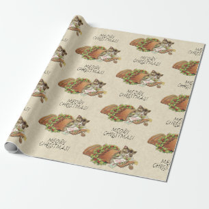 Vintage Meowy Christmas Cat Cute Pattern Wrapping Paper