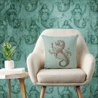 Vintage Mer-Lion Sea Legend on Seafoam Sage Green