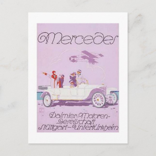 VIntage Mercedes Ad -Purple, Airplane Postcard (Front)