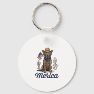 Vintage Merica Cowboy Dog American Flag Shirt_1 Keychain