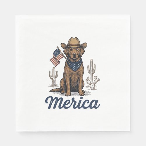 Vintage Merica Cowboy Dog American Flag Shirt_1 Napkins