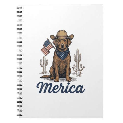 Vintage Merica Cowboy Dog American Flag Shirt_1 Notebook