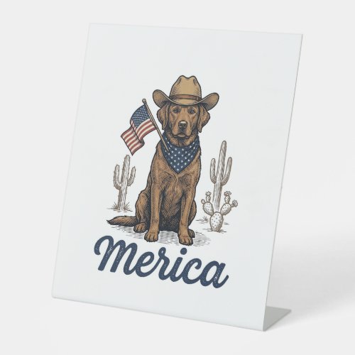 Vintage Merica Cowboy Dog American Flag Shirt_1 Pedestal Sign