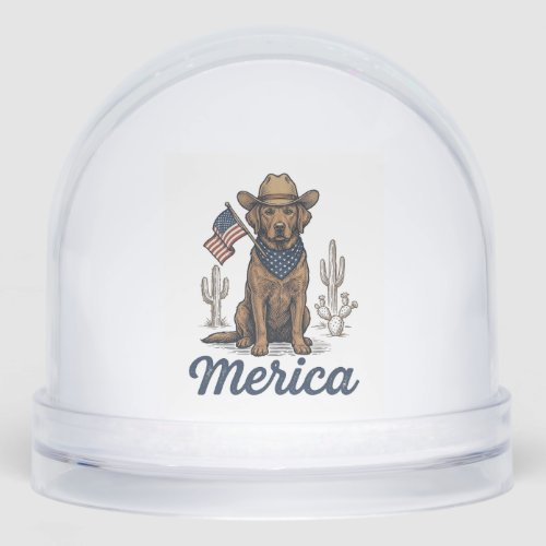 Vintage Merica Cowboy Dog American Flag Shirt_1 Snow Globe