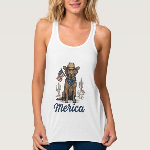 Vintage Merica Cowboy Dog American Flag Shirt_1 Tank Top