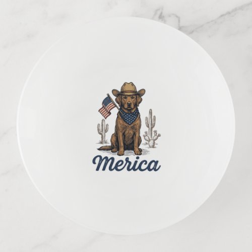 Vintage Merica Cowboy Dog American Flag Shirt_1 Trinket Tray