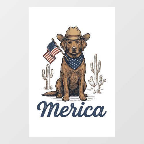 Vintage Merica Cowboy Dog American Flag Shirt_1 Window Cling