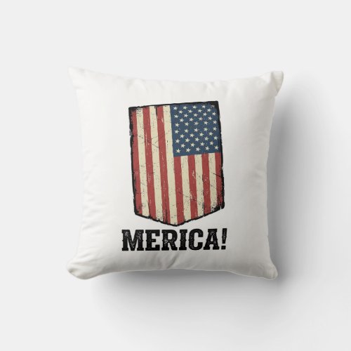 Vintage Merica Flag Patriotic Graphic Shirt_1 Throw Pillow