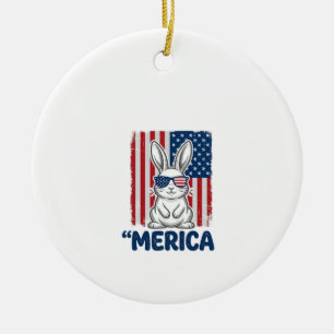 Vintage Merica Patriotic Bunny Shirt Design_1 Ceramic Ornament