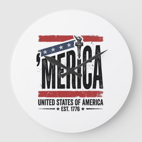 Vintage Merica Patriotic Distressed Shirt Design_1 Large Clock