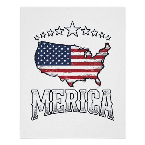 Vintage Merica Patriotic Flag Map Shirt Design_1 Poster